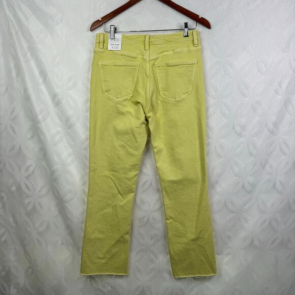 Zara Mid Rise Crop Flare Lime Yellow Stretch Jeans NWT Size 8 - Picture 9 of 15